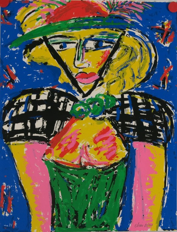 Etienne Elias: Zeefdruk, figuur met hoed kopen? Bied vanaf 100!