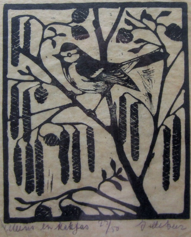 Jac. de Beer (1888-1946) - Houtsnede Mees en katjes - oplage 50 verkocht voor € 35!