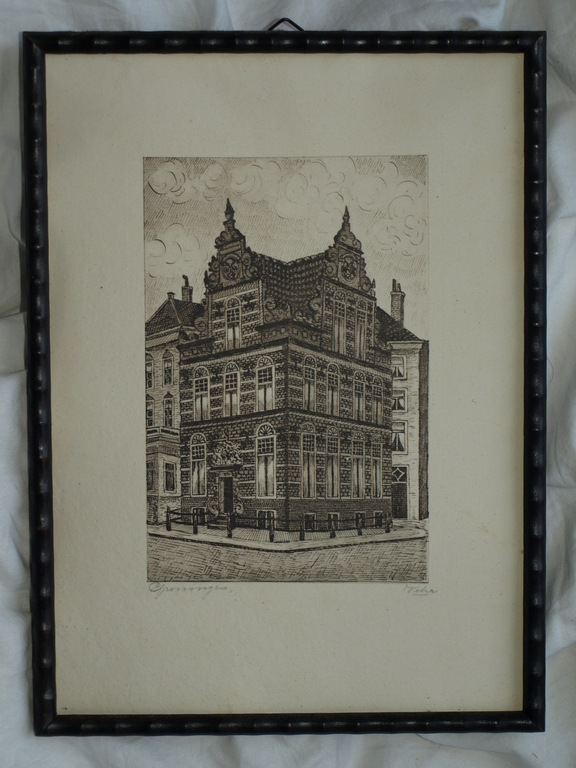 Onduidelijke signatuur - Ets – Het Goudkantoor Groningen – Ingelijst - Oud kopen? Bied vanaf 1!
