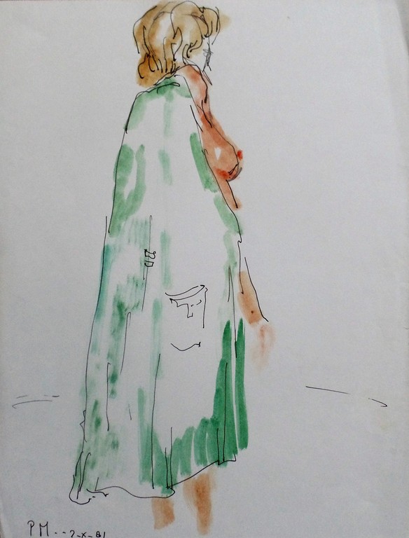 Piet Mulder 1919-2001 - Aquarel - Naaktmodel in groene ochtendjas kopen? Bied vanaf 5!