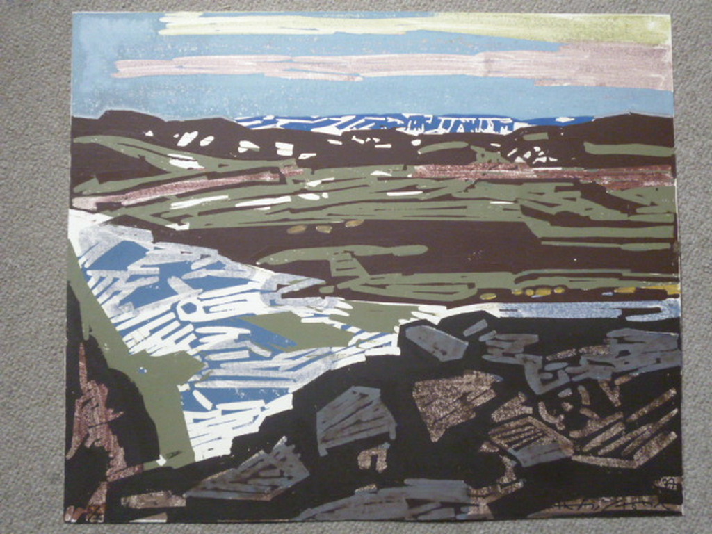 Hein Stork - kleurenlinosnede - Landschap verkocht voor € 120!