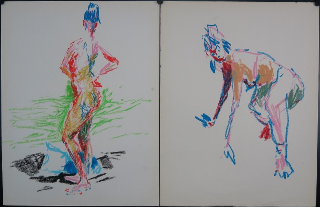 Juul Neumann: Twee krijttekeningen, Staande vrouw en Hurkende vrouw kopen? Bied vanaf 1!