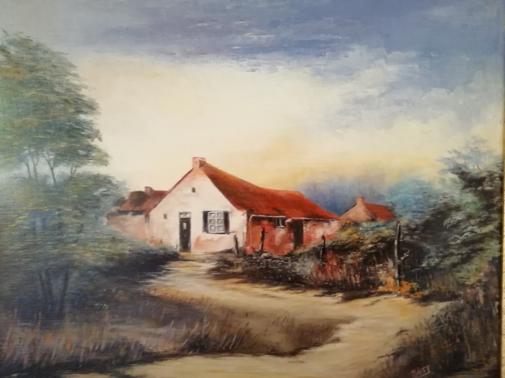 onbekend kunstenaar - olieverf op doek - landelijk hoeve zicht kopen? Bied vanaf 1!