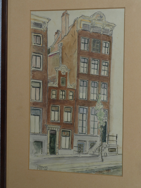 J. Terwiel – Ingekleurde tekening – Grachtenpand – 1942 - *DAKA-AANBIEDING* kopen? Bied vanaf 23!