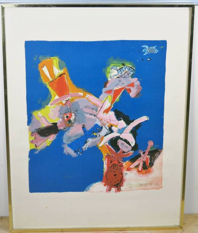 Corneille: Litho, Figuurtjes blauw - Ingelijst kopen? Bied vanaf 250!