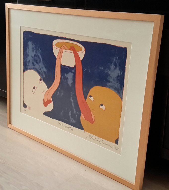 Mark Brusse, zeefdruk in houten lijst verkocht voor € 40!