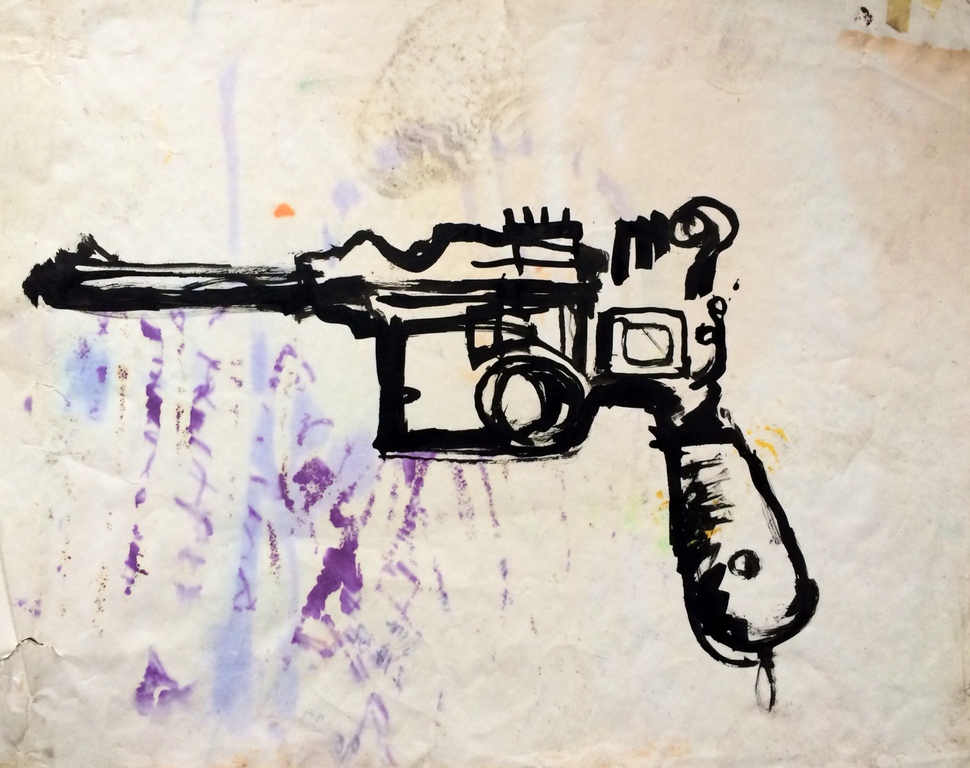 Espen Hagen: Gemengde Techniek, Untitled (Horse and a Pistol) ca. 1987 verkocht voor € 99!