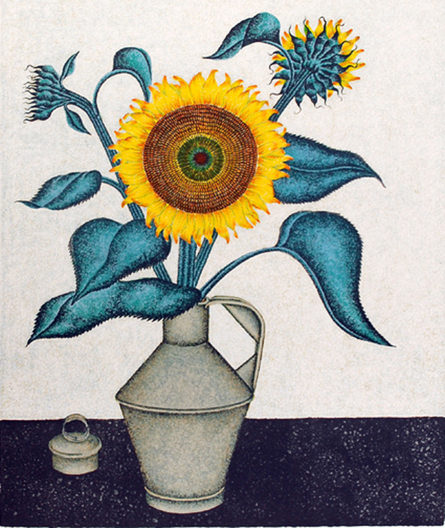 Zonnebloem, lithografie kopen? Bied vanaf 25!