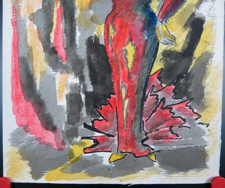 Wim Jurcka: Aquarel en stift, Vrouw in rode jurk kopen? Bied vanaf 1!