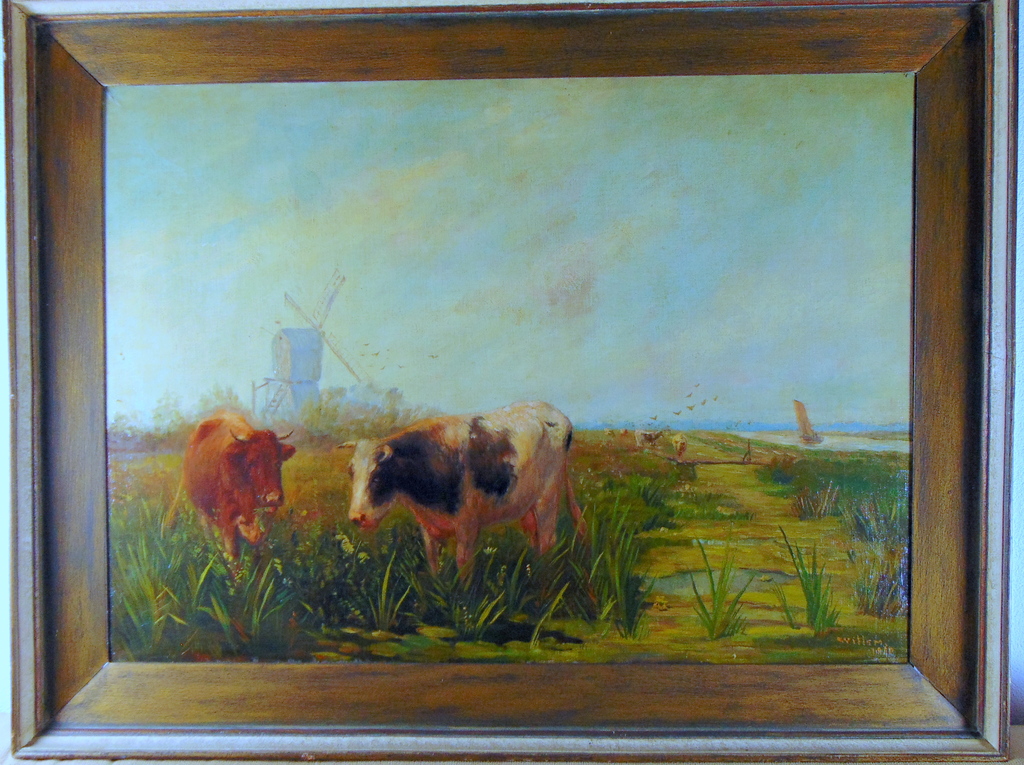 Koeien in polderlandschap, gesigneerd Willem 19?8, olieverf op doek. kopen? Bied vanaf 150!