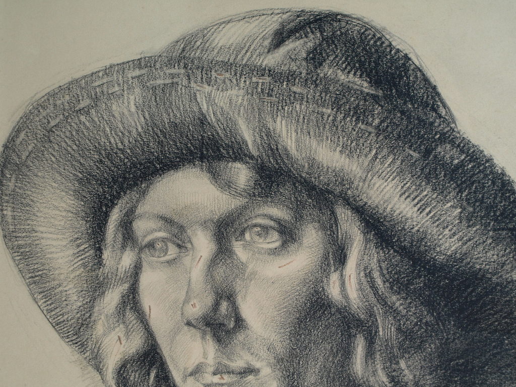 Elias Smalhout : Tekening , Bregtje met hoedje – ca 1920  kopen? Bied vanaf 1!