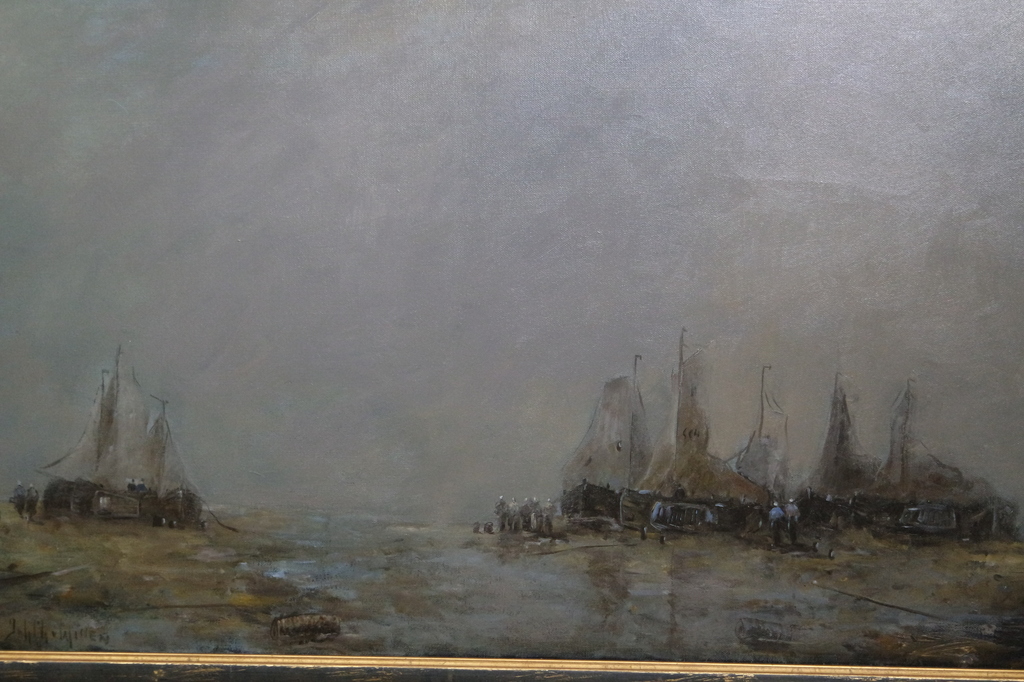 Herman van Wissen (1910-2000) - olieverf op doek - bomschuiten op het strand verkocht voor € 345!