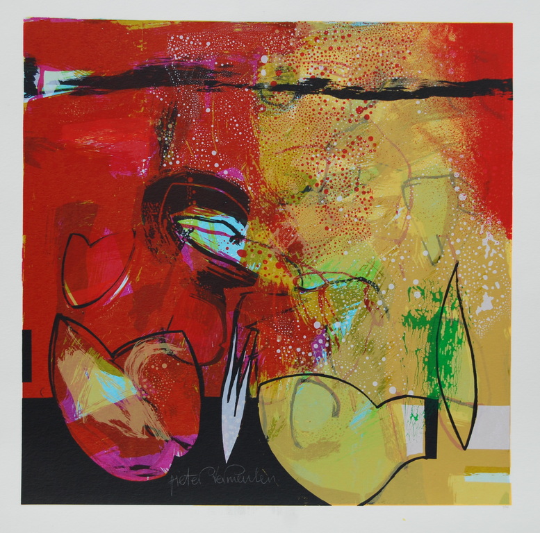 Pieter Vermeulen op tafel staat zeefdruk 17/36 verkocht voor € 80!