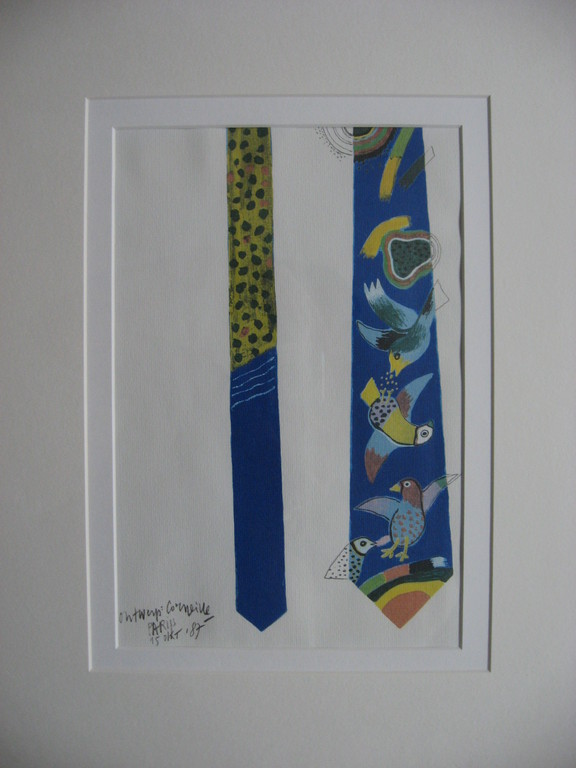 Corneille: Kleurenlitho, Stropdas Society Shop, 1987 verkocht voor € 59!