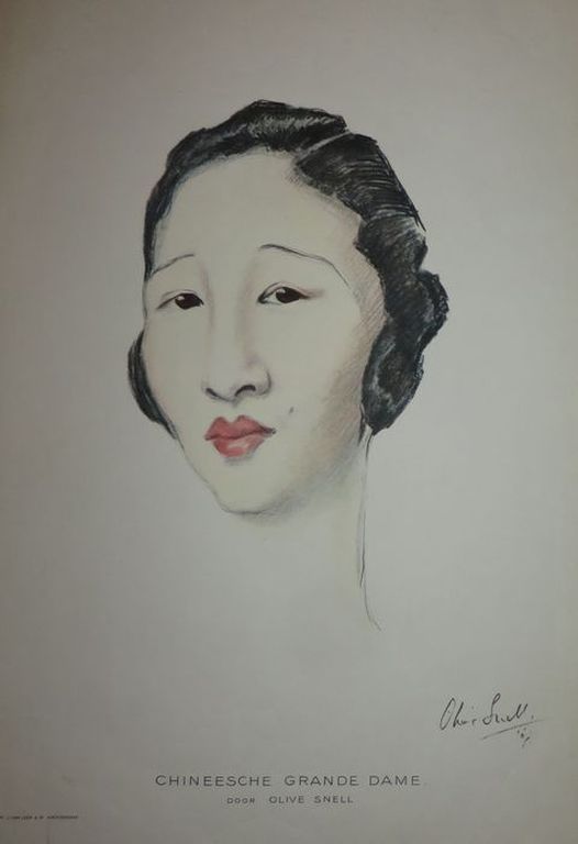 Chineesche Grande dame - grafiek naar aquarel Olive SNELL (1888-1962)- ingelijst kopen? Bied vanaf 1!