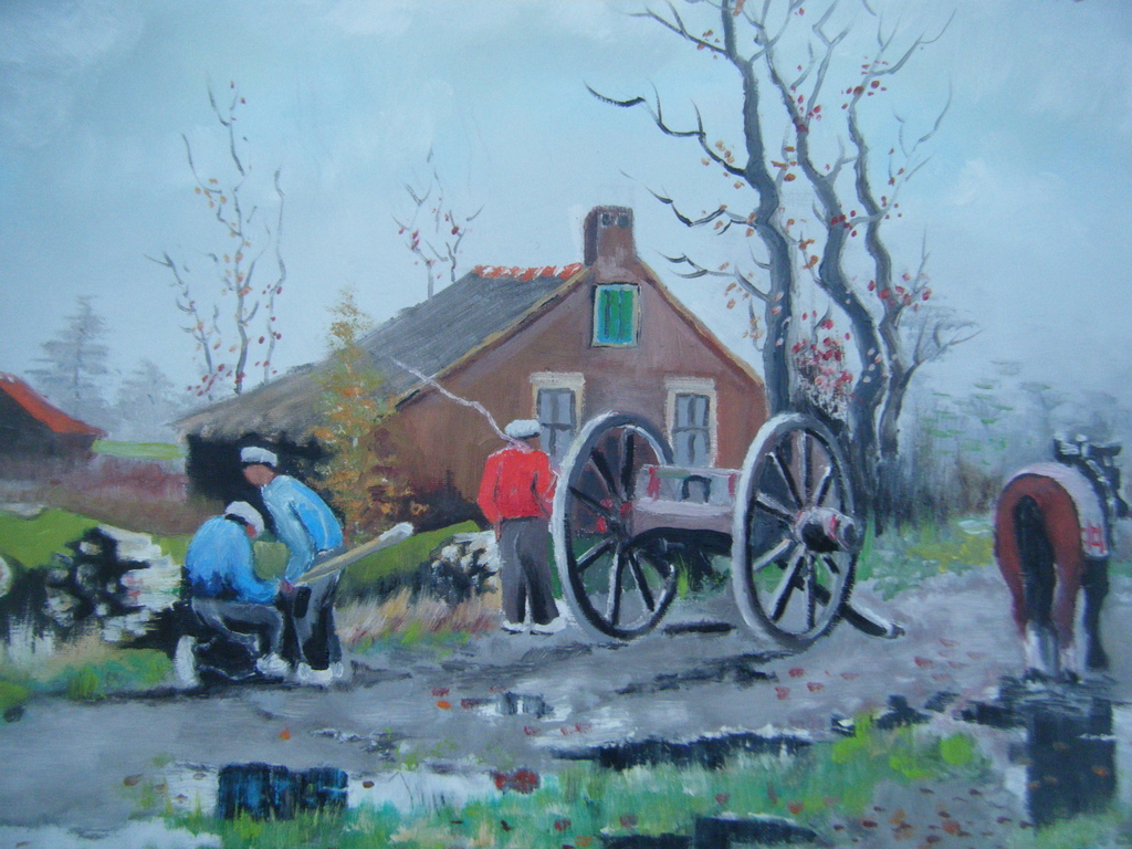 Liekele Boersma ,olieverf op doek ,Houthakkers met mallejan kopen? Bied vanaf 175!