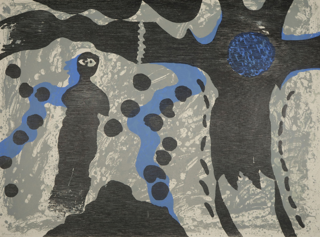 Jef Diederen: Houtsnede en Litho op Rijstpapier, Z.T. zwart figuur verkocht voor € 65!