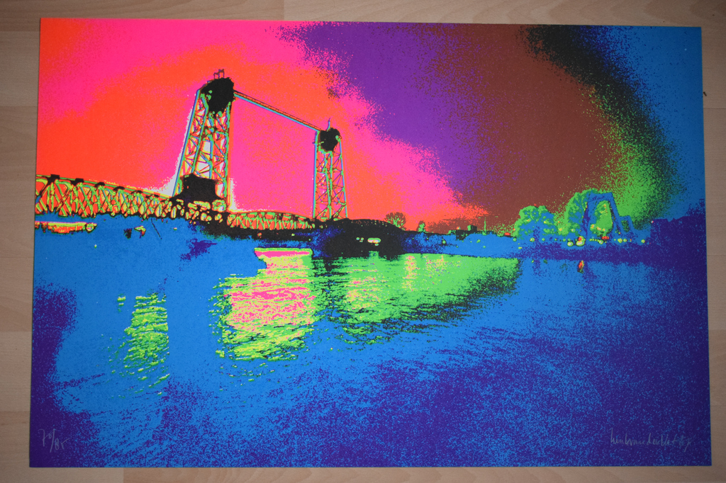 Henk van der Vet - Kleurenzeefdruk - De Hef - Brug in Rotterdam verkocht voor € 35!