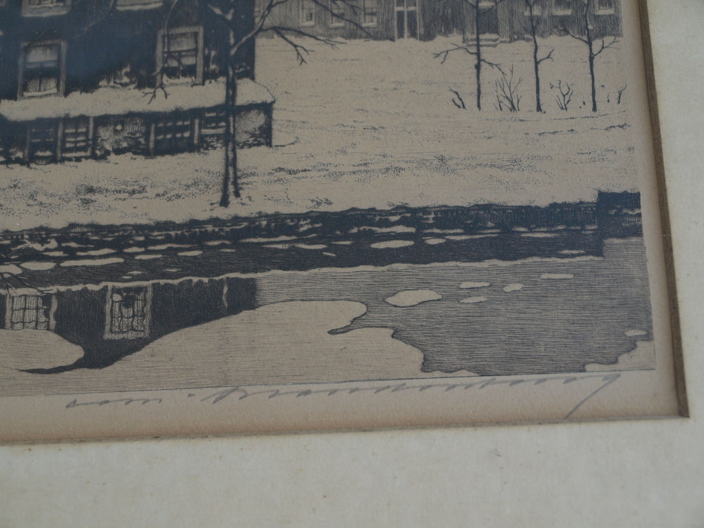 Cornelis Brandenburg: Ets, Reguliersgracht in de winter – Gesigneerd & ingelijst kopen? Bied vanaf 35!