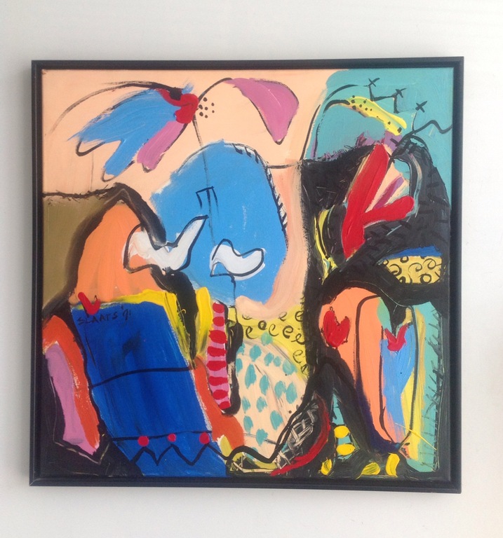 Miriam Slaats, acryl op doek, titel: een kwastje zalm.  verkocht voor € 395!