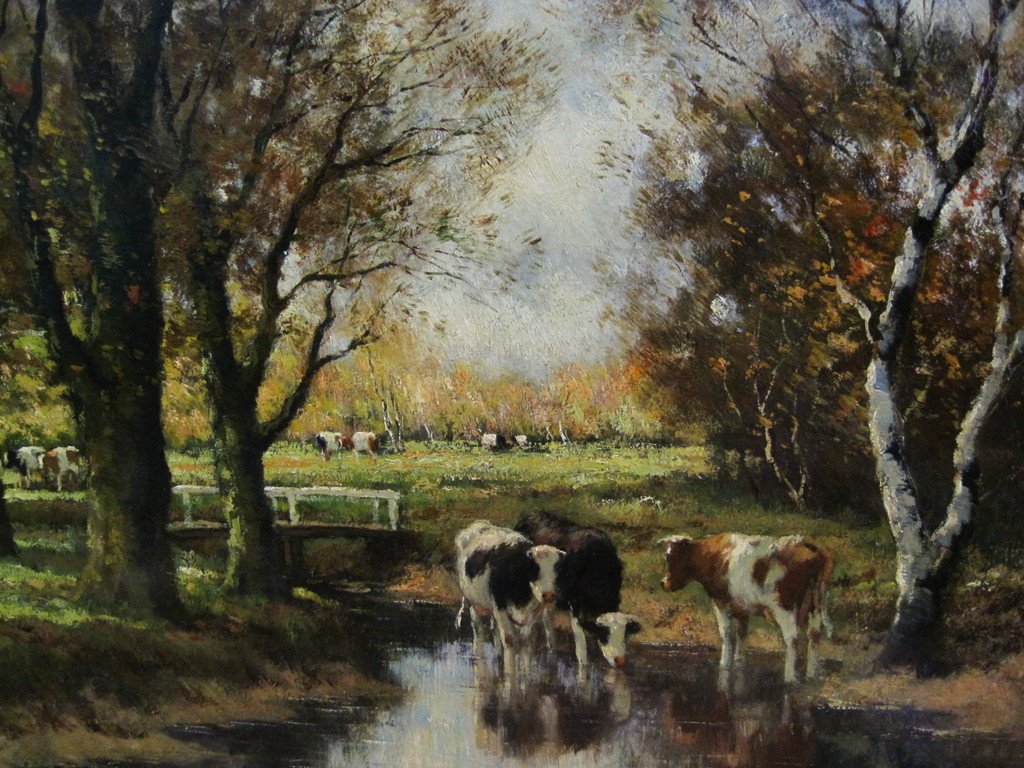 Cor Bouter 1888-1966 "drinkende koeien in zonnig landschap" ca. 1920 kopen? Bied vanaf 1!
