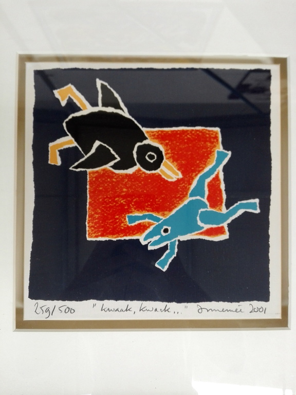 Hans Innemee, zeefdruk op papier in lijst, Titel:  Kwaak kwaak kopen? Bied vanaf 50!