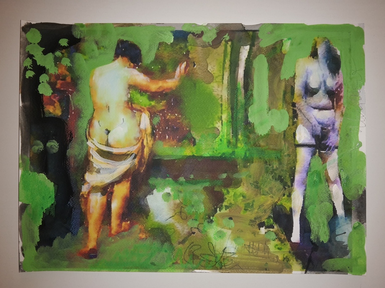 Peter Klashorst - gemengde techniek op aquarel papier - Into the forest kopen? Bied vanaf 70!