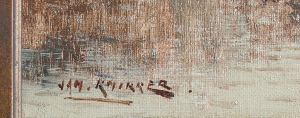 Jan Simon Knikker Sr. - olieverf op doek - dorps tafereel aan het water  kopen? Bied vanaf 420!