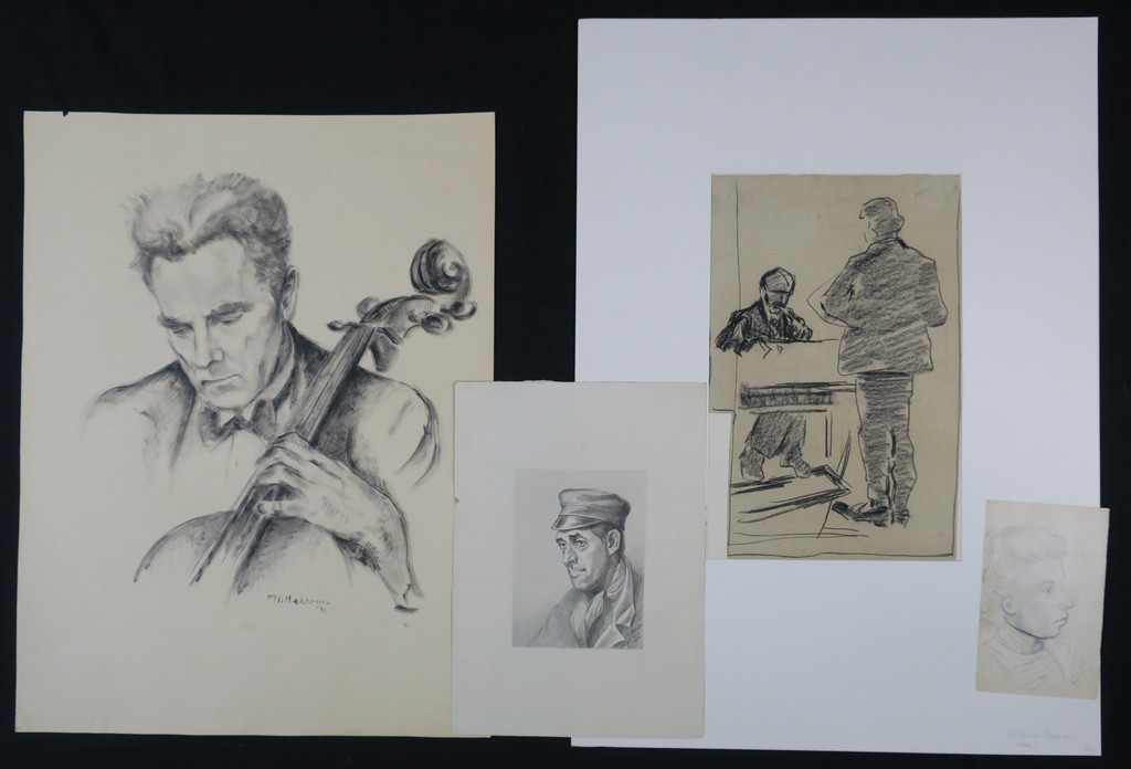 Lot met 4 Tekeningen, o.a. Onbekend Gesigneerd: Inkttekening, De Cellist kopen? Bied vanaf 1!