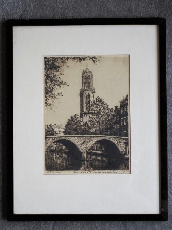 Mooie Ets "Utrecht en de Dom" van Nederlands grootste etser van stadsgezichten kopen? Bied vanaf 1!