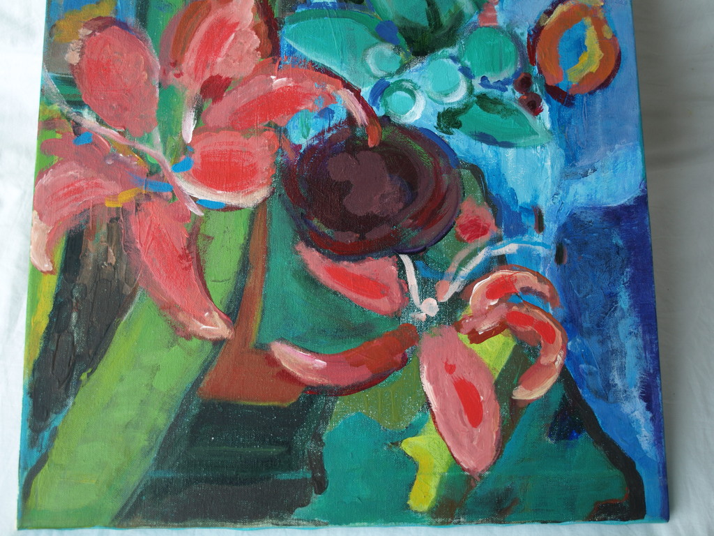 Onbekend : Olieverf op doek , Bloemen - 60 x 50 cm kopen? Bied vanaf 1!