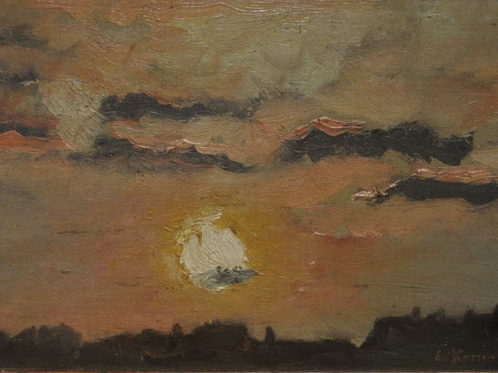 Sfeervol ca 1900 olieverf "Zomeravond boven Amsterdam" Eduard Karsen 1860-1941  kopen? Bied vanaf 1!