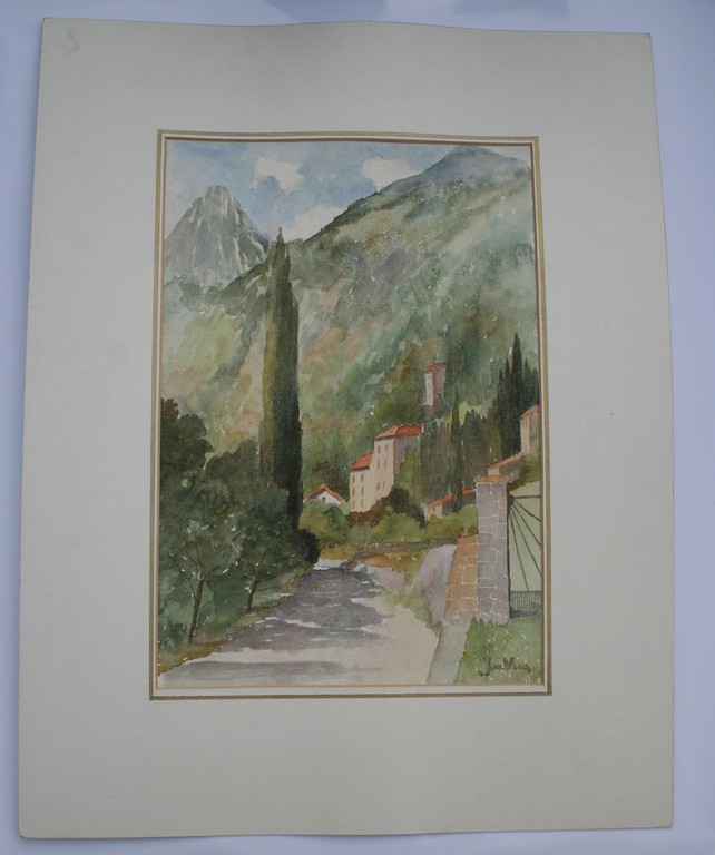 Jaap van Veen, grote aquarel, bij Gargnano, de grote cyprus kopen? Bied vanaf 35!
