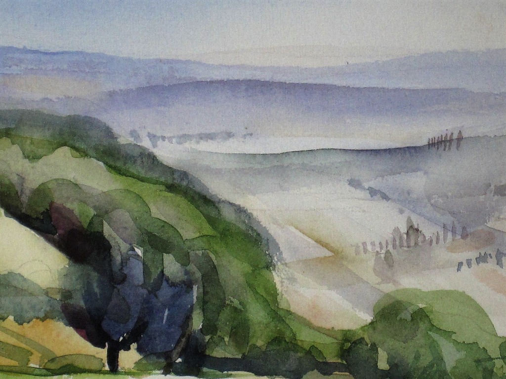 Fraai gelijste Pastel "landschap Dordogne Frankrijk" van graficus Joop Russon   kopen? Bied vanaf 1!