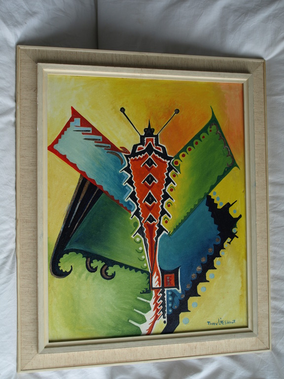 TOON VAN LIESHOUT – Acryl op canvas – ‘Vlinder’ – Gesigneerd & ingelijst    kopen? Bied vanaf 1!