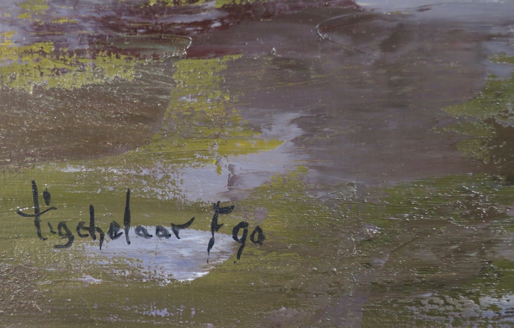 Andre Tigchelaar: Olieverf op doek, Zonsondergang op het Wad - Ingelijst kopen? Bied vanaf 1!