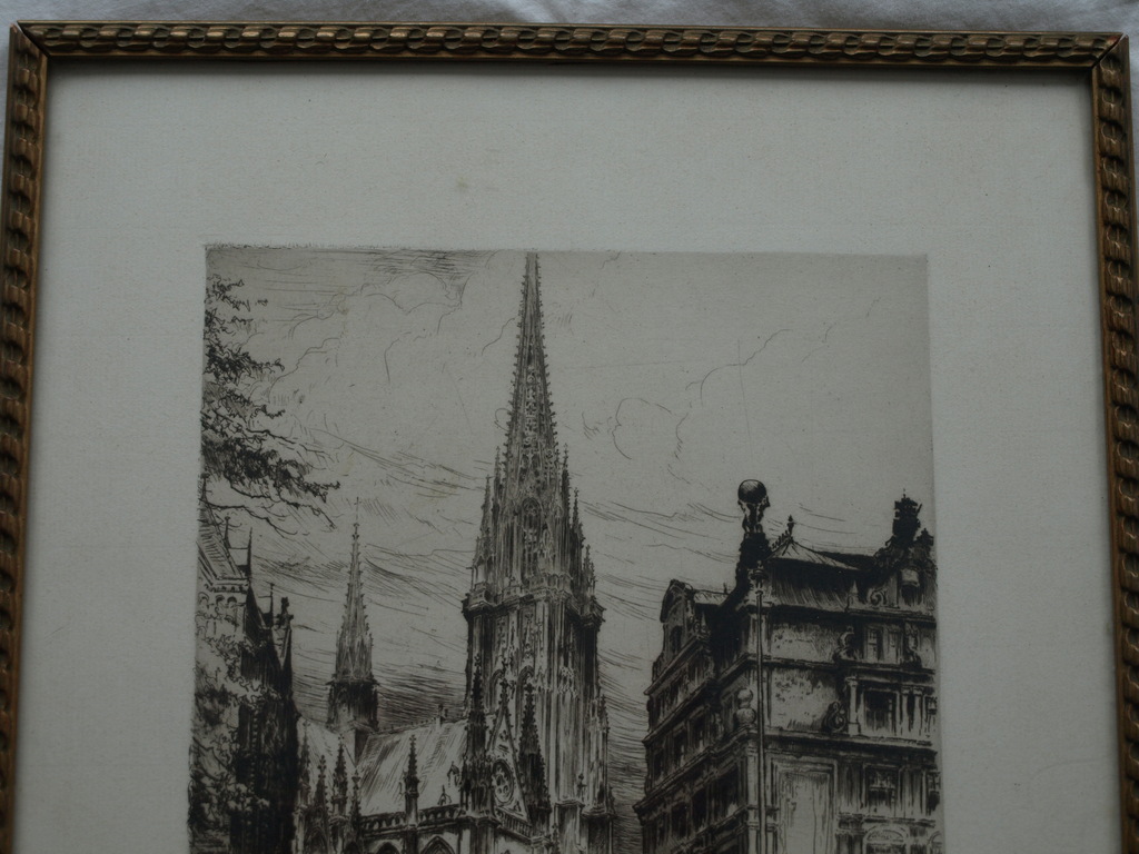 Paul Geissler : ets, Nikolaikirche Hamburg – gesigneerd & ingelijst – ca 1930 kopen? Bied vanaf 1!