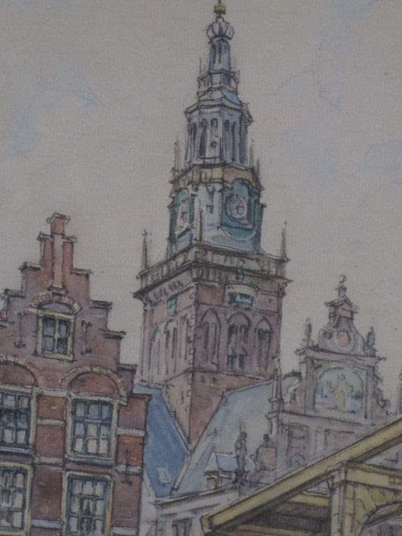 Prachtige Aquarel "Amsterdam Staalstraat Zuiderkerk" van H.IJkelenstam 1897-1993 kopen? Bied vanaf 1!