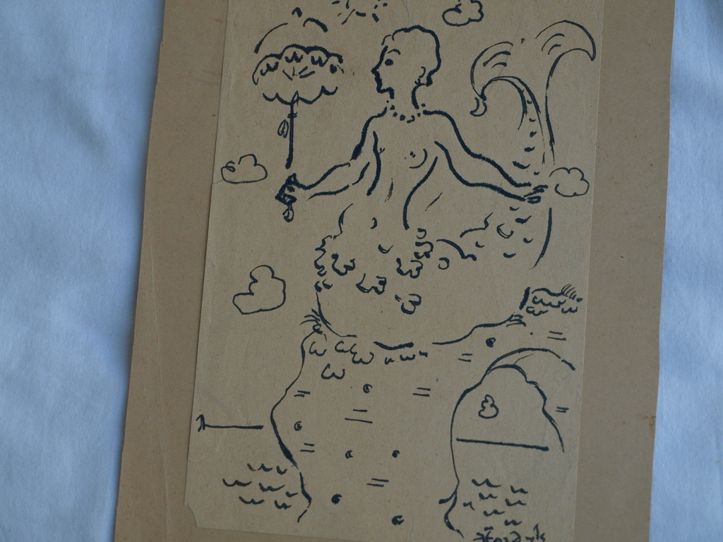 Gerard Hordijk : Tekening , Zeemeermin – gesigneerd - ca 1930   kopen? Bied vanaf 1!