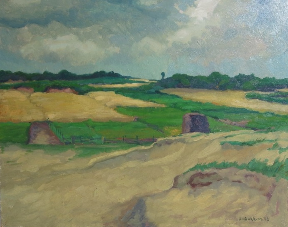 Hans van Dokkum: Olieverf op hardboard, Landschap verkocht voor € 50!