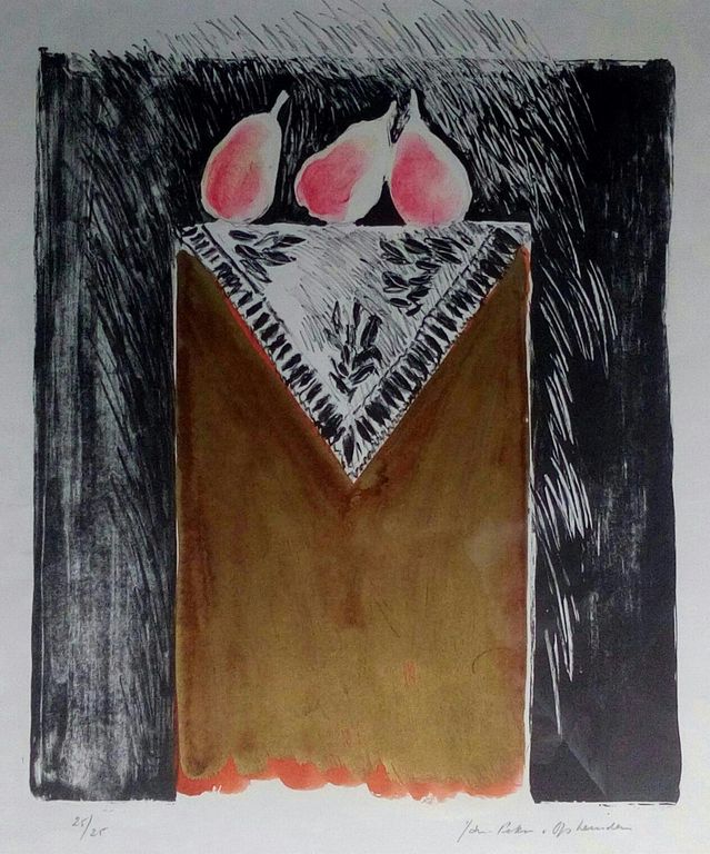 Jan Peter van Opheusden: litho, Stilleven met Peren kopen? Bied vanaf 65!