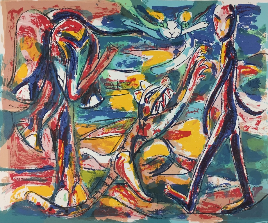 Anton Vrede - Anton Vrede, zeefdruk, Scary little monster', 1991 (INGELIJST) verkocht voor € 69!