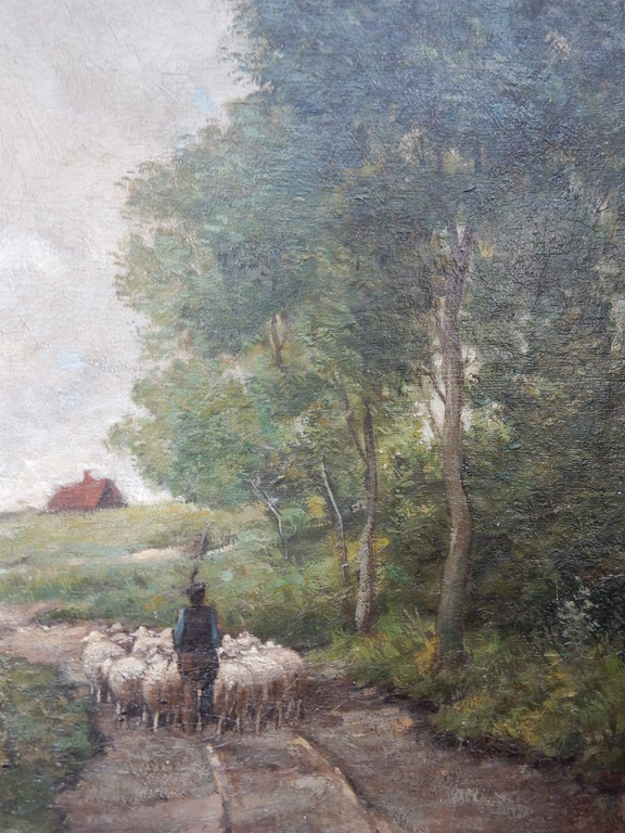 Johannes Martinus Bach,pastorale, olieverf op doek, schaapherder met kudde kopen? Bied vanaf 175!
