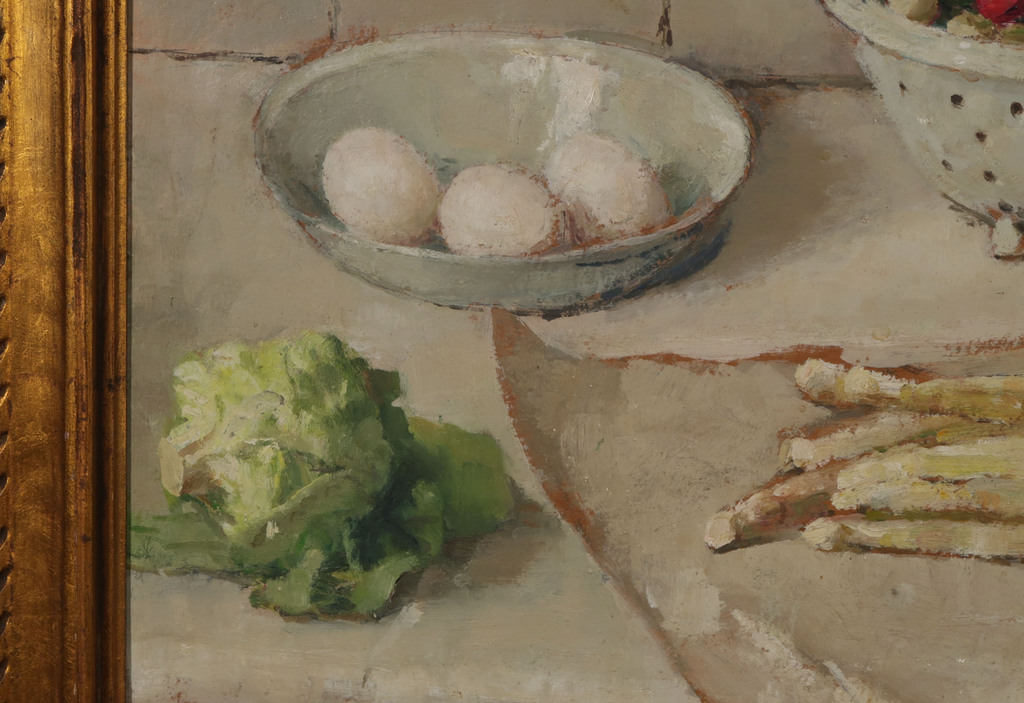 Lucie van Dam van Isselt: Olieverf op paneel, Voorjaarsgroente - Ingelijst kopen? Bied vanaf 2000!