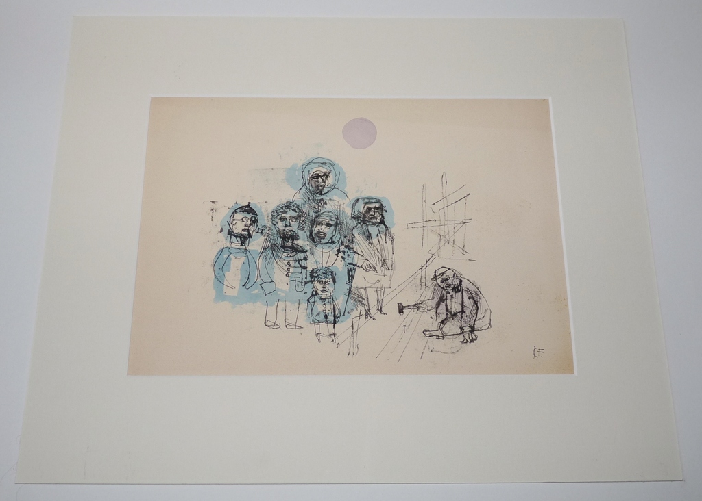 Kees Franse, Pentekening met aquarel, figuren kopen? Bied vanaf 60!