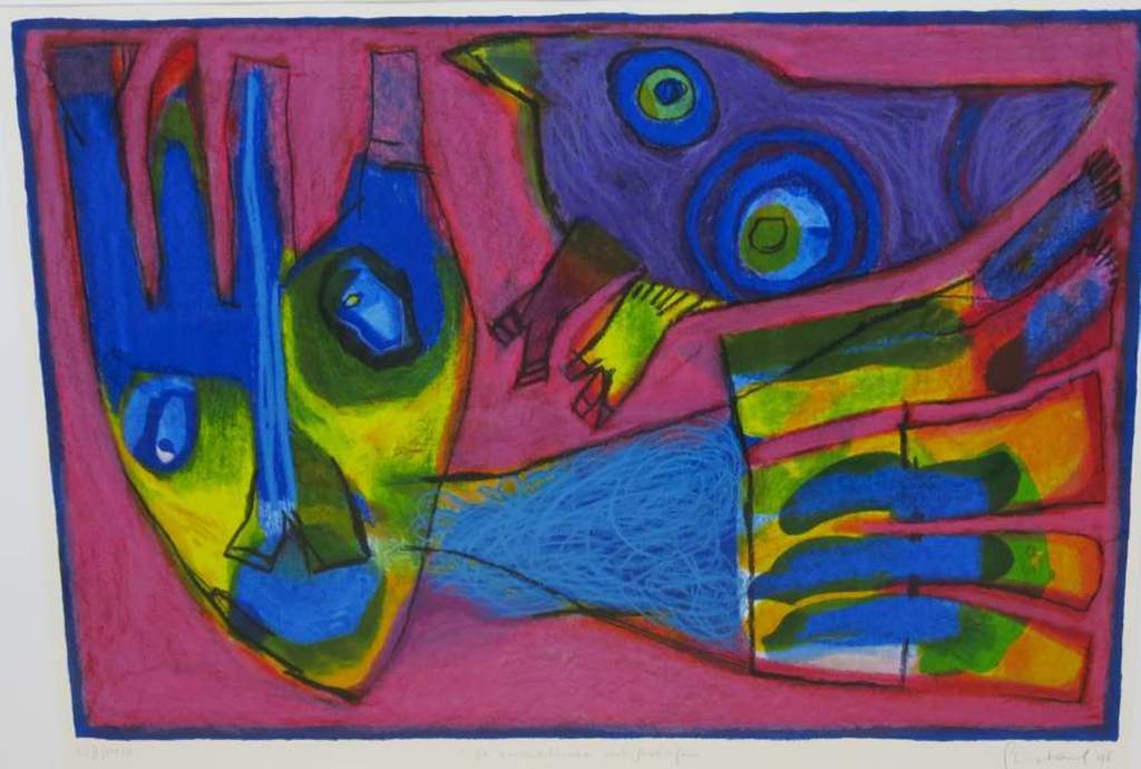 Geert Vrijdag: Zeefdruk, De machine uitgevlogen - Ingelijst (groot) verkocht voor € 95!