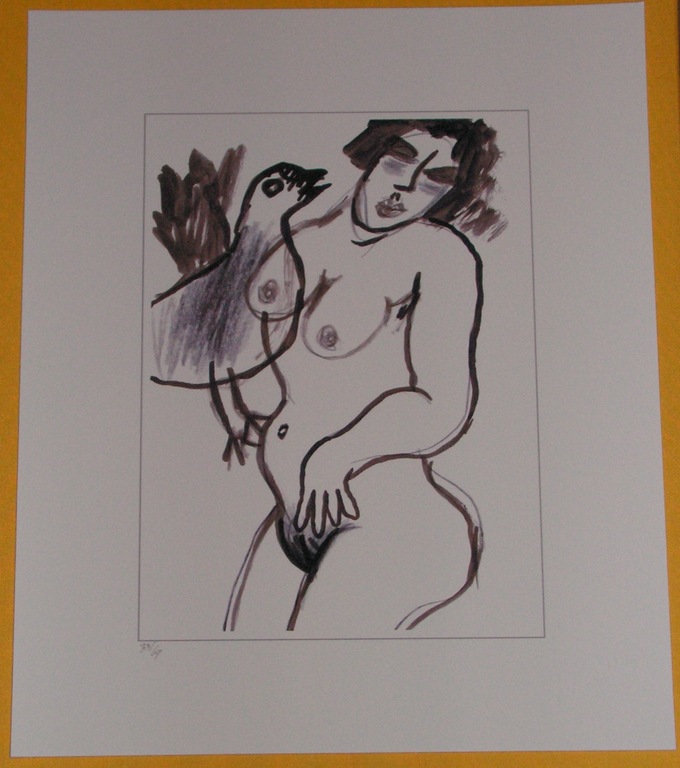 Corneille  -  piezografiek  -  vrouw met vogel kopen? Bied vanaf 1!