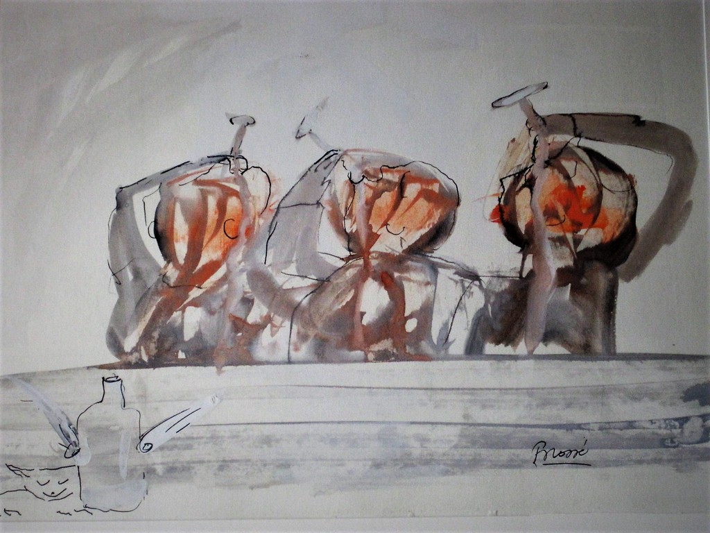 Leuke grote Aquarel "de wijnproeverij" van de Gooise schilder René Broné (1944-) kopen? Bied vanaf 1!