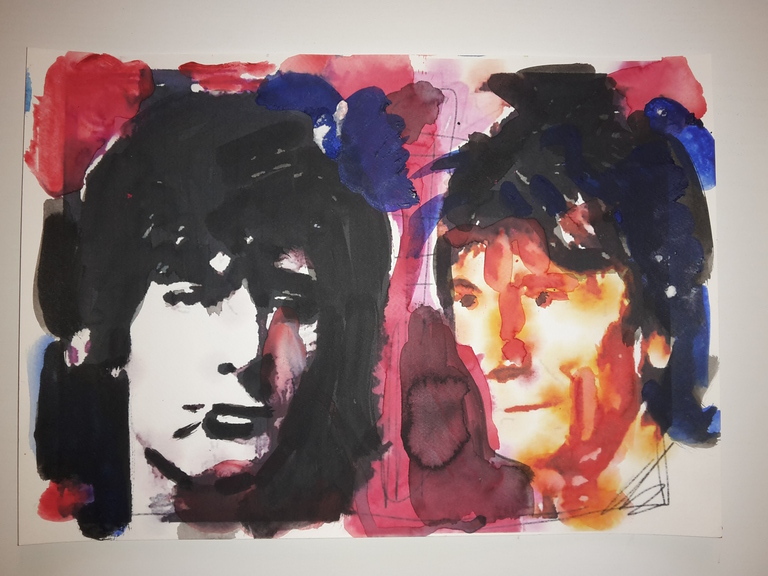 Peter Klashorst - gemengde techniek op aquarel papier - Ronnie Wood then & now kopen? Bied vanaf 70!