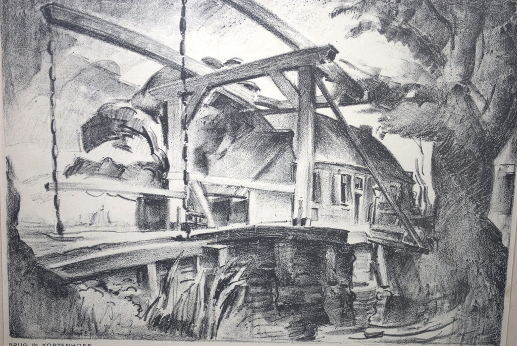 ingelijste LITHO van de Graversbrug in KORTENHOEF kopen? Bied vanaf 55!